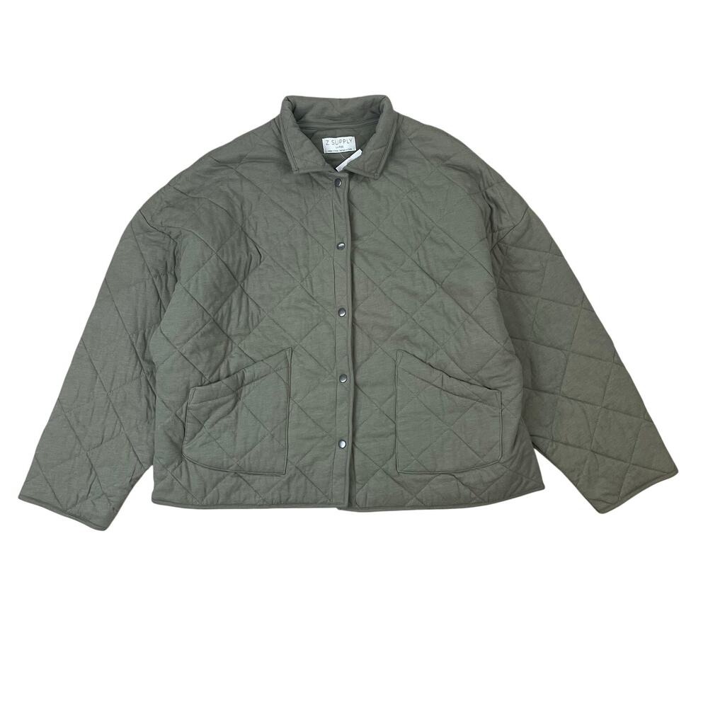 Z Supply Maya Quilter Jacket Womens L Washed Olive Oversized Snap Front